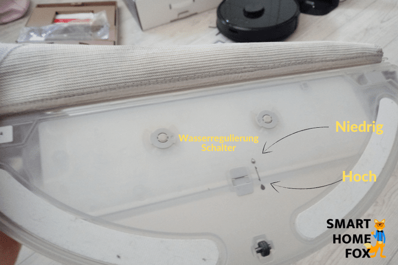 Wasserregulierung erfolgt beim Roborock S6 über einen Schalter am Wassertank